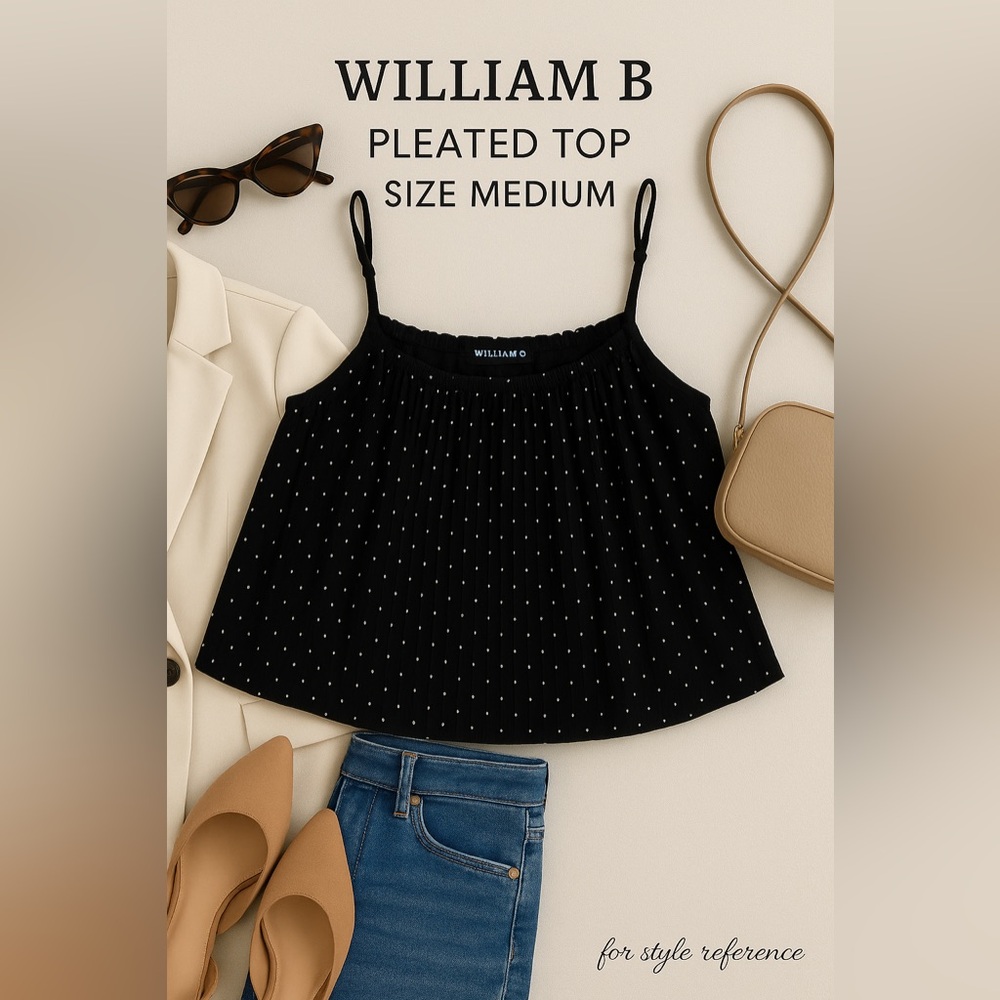 William B Black Polka Dot Pleated Top – Size M